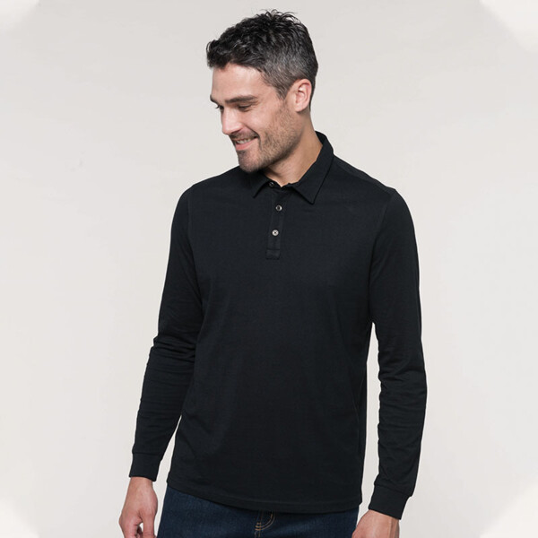 Jersey knit long sleeve polo shirt Thumbnail