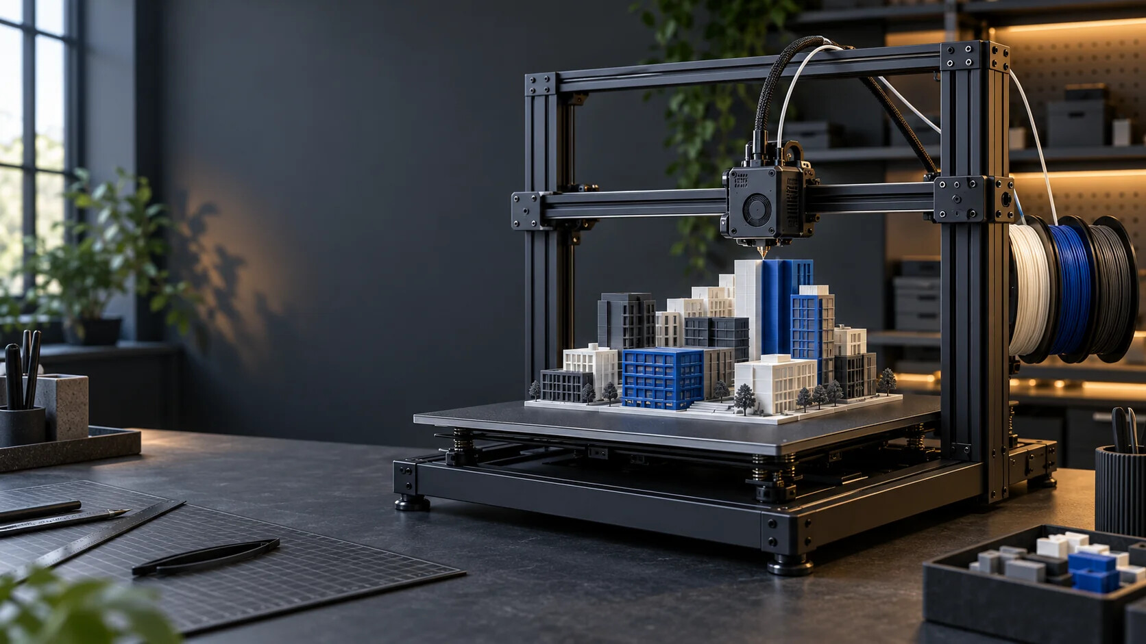 Illustrative FDM printer with a multicolour architectural model