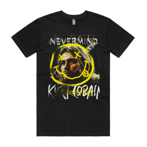 "Kurk Cobain 'Never Mind' Black Tee - Classic Grunge Tribute T-Shirt  Thumbnail